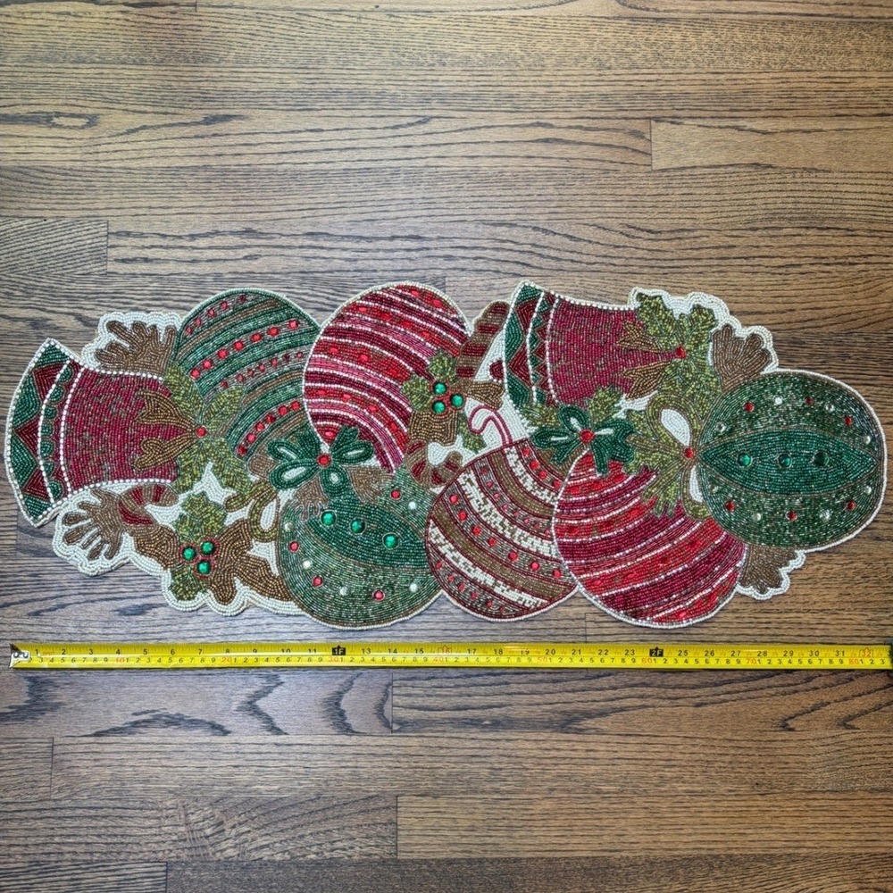 Pier 1 Beaded Table Runner Holiday Ornament Maximalist Heritage Christmas